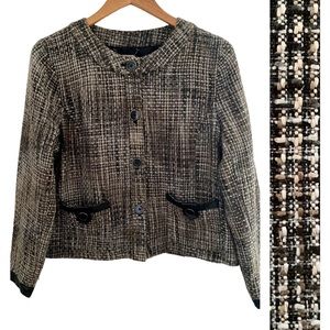 Cropped Plaid Tweed Vegan Leather Trimmed Blazer Size 14